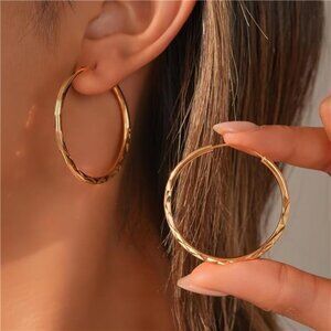 18K Gold Plated Twisted Huggie Hoop Earrings – Lightweight, Hypoallergenic